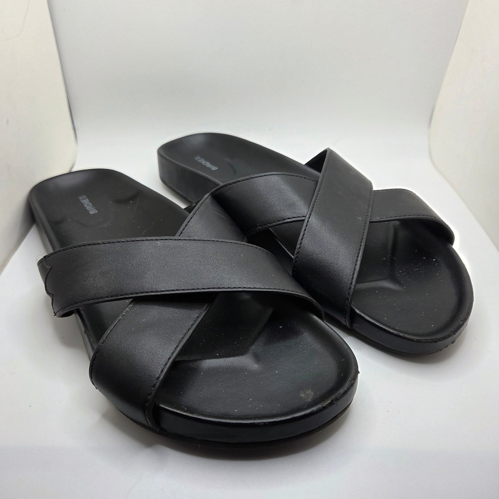 Birdies Womens 7 Robin Black Leather Crisscross Slide Sandals Flat Shoes Summer